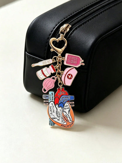 Nurse Doctor Theme Pendant, Acrylic Double-Sided Heart Pattern, Nurse Theme Pink Heart-Shaped Keychain, Women's Decorative Pendant With Clasp, Perfect Gift For International Nurses Day, Classic Style