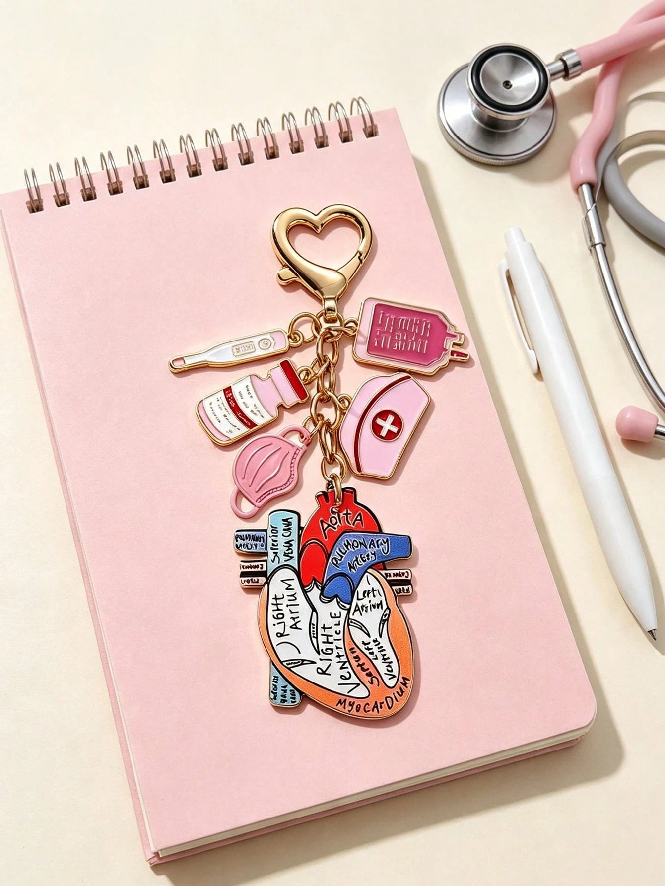 Nurse Doctor Theme Pendant, Acrylic Double-Sided Heart Pattern, Nurse Theme Pink Heart-Shaped Keychain, Women's Decorative Pendant With Clasp, Perfect Gift For International Nurses Day, Classic Style