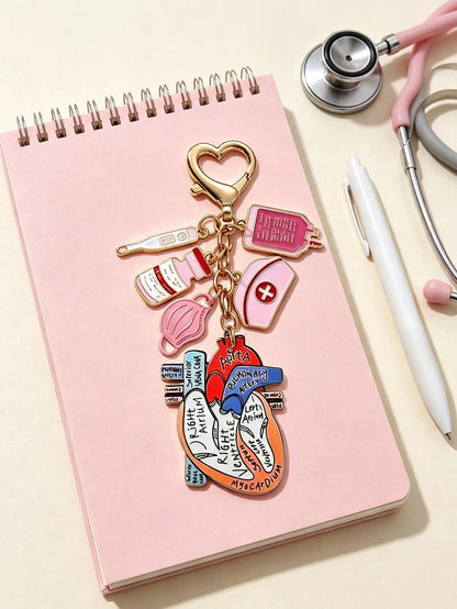 Nurse Doctor Theme Pendant, Acrylic Double-Sided Heart Pattern, Nurse Theme Pink Heart-Shaped Keychain, Women's Decorative Pendant With Clasp, Perfect Gift For International Nurses Day, Classic Style