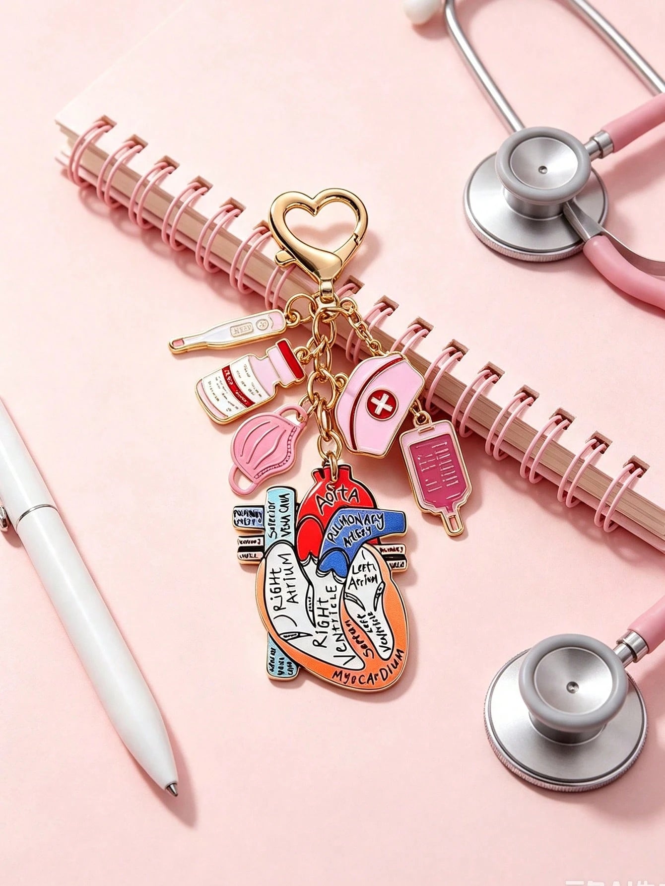 Nurse Doctor Theme Pendant, Acrylic Double-Sided Heart Pattern, Nurse Theme Pink Heart-Shaped Keychain, Women's Decorative Pendant With Clasp, Perfect Gift For International Nurses Day, Classic Style