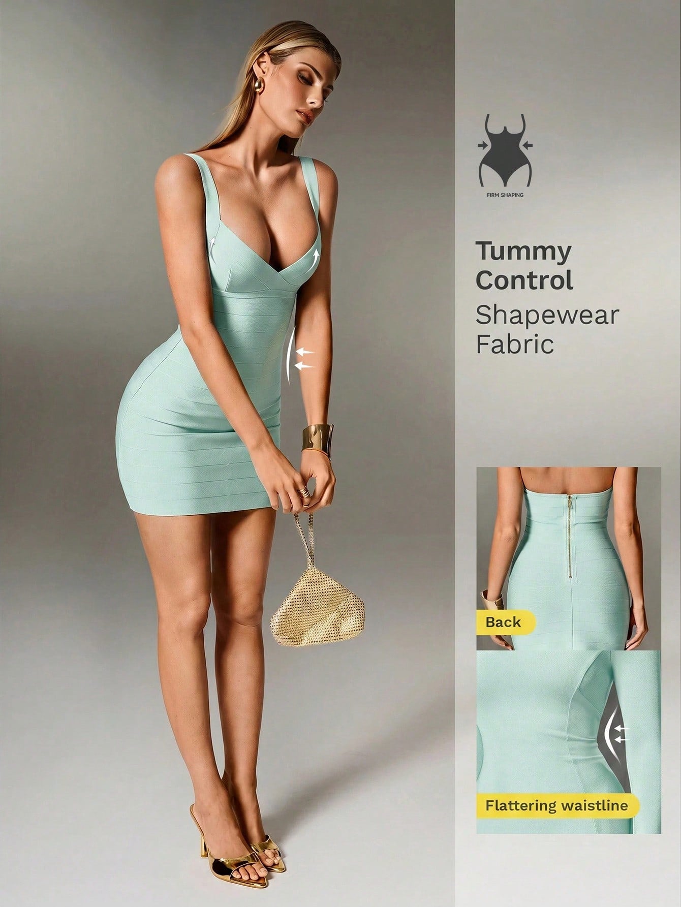 Nuvra Bandage Sage Green Knit Spaghetti Strap Sleeveless Bodycon Mini Dress For Party Night Out And Holiday Summer Bandage