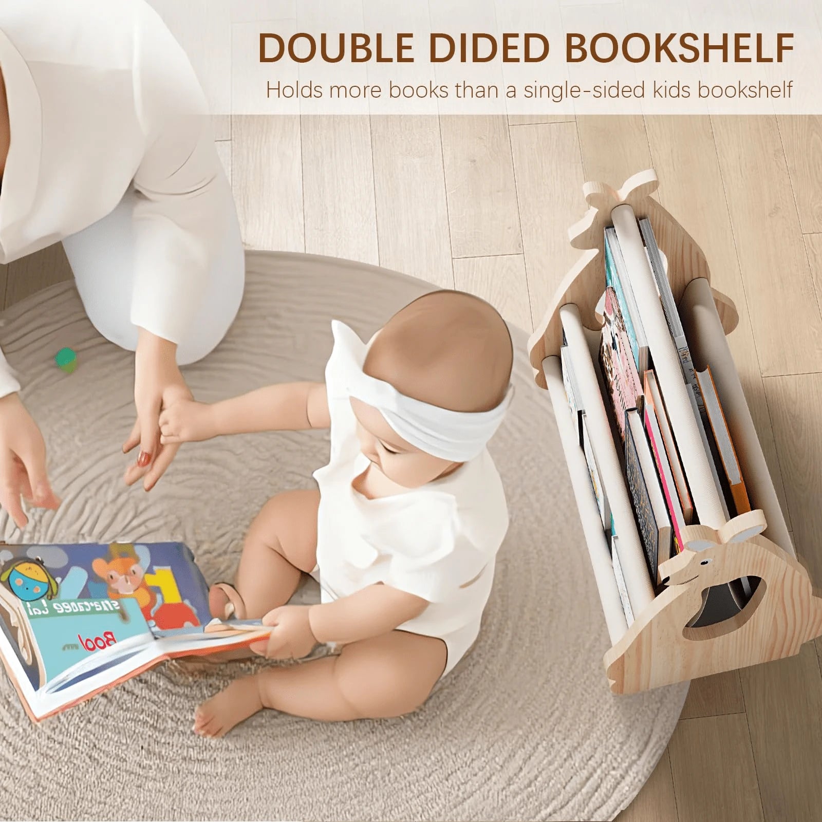 Oaoleer 1pc Double-Sided Bookshelf- Two-Layer Portable Bookshelf, Wooden Storage Baskets, Cute Kangaroo Design Wooden Bookshelf, Suitable For Baby Room