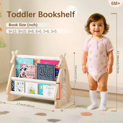 Oaoleer 1pc Double-Sided Bookshelf- Two-Layer Portable Bookshelf, Wooden Storage Baskets, Cute Kangaroo Design Wooden Bookshelf, Suitable For Baby Room