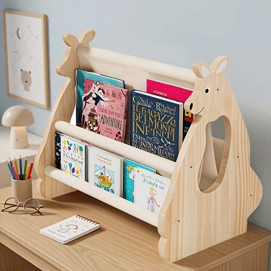 Oaoleer 1pc Double-Sided Bookshelf- Two-Layer Portable Bookshelf, Wooden Storage Baskets, Cute Kangaroo Design Wooden Bookshelf, Suitable For Baby Room