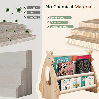 Oaoleer 1pc Double-Sided Bookshelf- Two-Layer Portable Bookshelf, Wooden Storage Baskets, Cute Kangaroo Design Wooden Bookshelf, Suitable For Baby Room