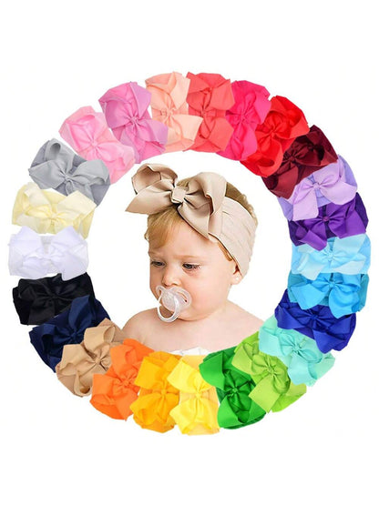 Oaoleer 20/24 Pcs Baby Girls Bows Headbands Nylon Hairbands Ribbon Bow Elastic Hair Accessories For Newborns Infants Toddlers And Kids Love Valentine