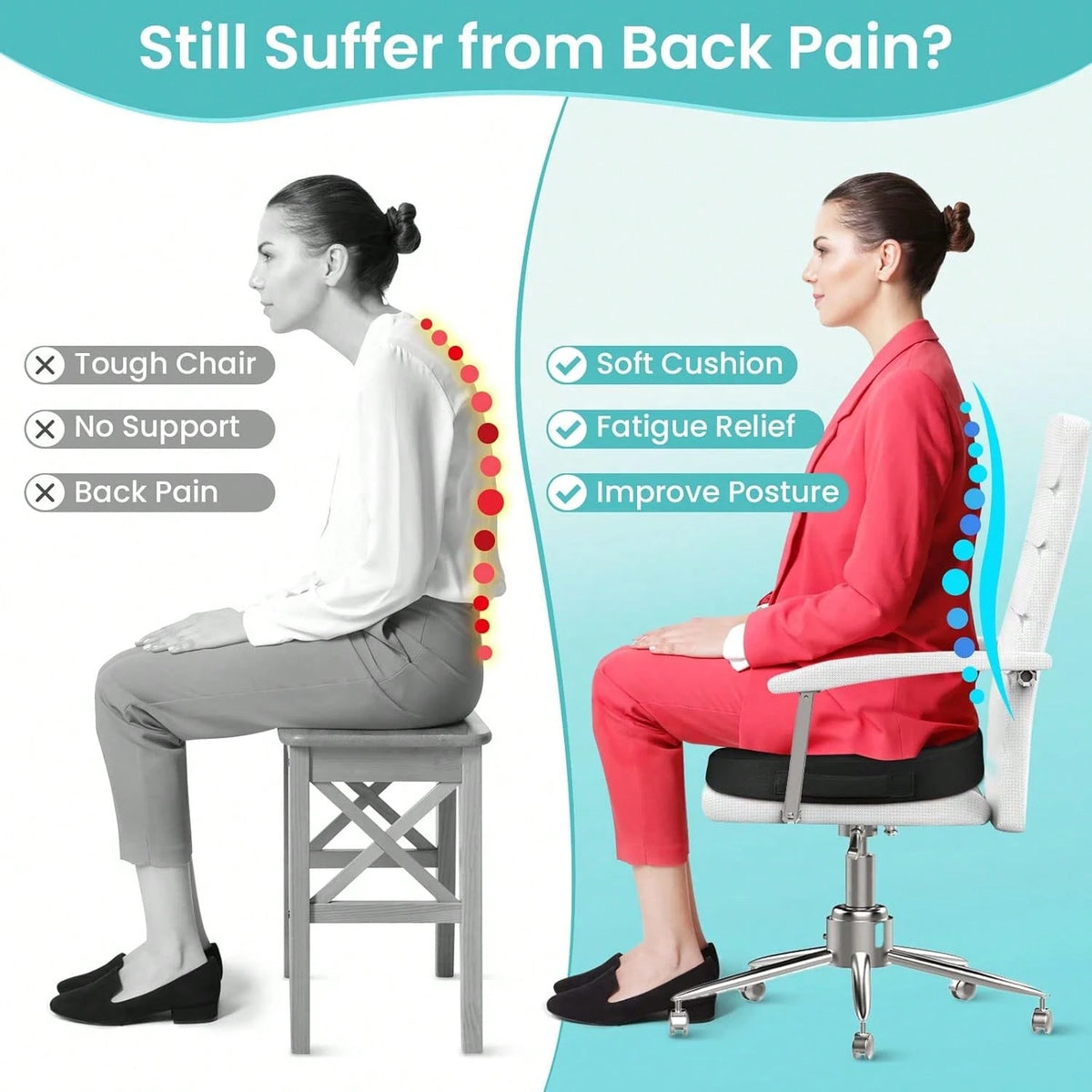 Office Chair Seat Cushion, Cooling Gel Enhanced Memory Foam Cushion For Long Sitting- Back, Sciatica, Coccyx, Tailbone Pain Relief Pillow- For Office, Gaming, Car, Wheelchair- Black, Large
