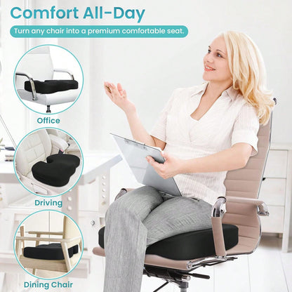 Office Chair Seat Cushion, Cooling Gel Enhanced Memory Foam Cushion For Long Sitting- Back, Sciatica, Coccyx, Tailbone Pain Relief Pillow- For Office, Gaming, Car, Wheelchair- Black, Large