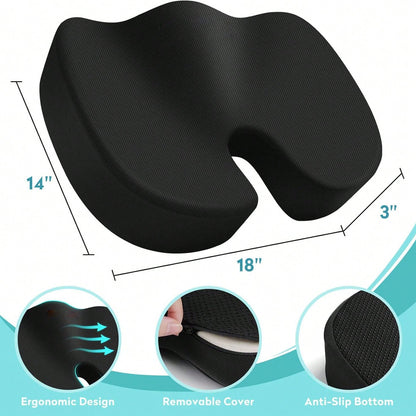 Office Chair Seat Cushion, Cooling Gel Enhanced Memory Foam Cushion For Long Sitting- Back, Sciatica, Coccyx, Tailbone Pain Relief Pillow- For Office, Gaming, Car, Wheelchair- Black, Large