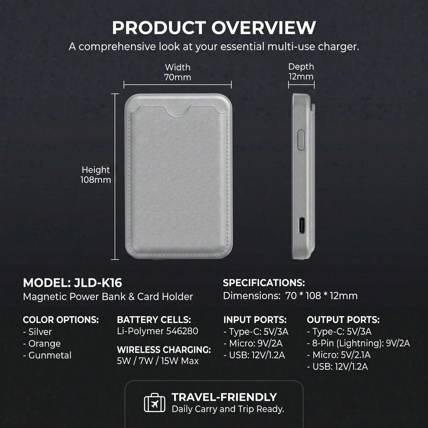 Office Essential 5000mAh Magnetic Wireless Power Bank 15W Wireless Charging 20W PD Fast Charging Card Holder Compact Portable Phone Charger Battery Protection Compatible With IPhone 15 Pro 14 Plus 13