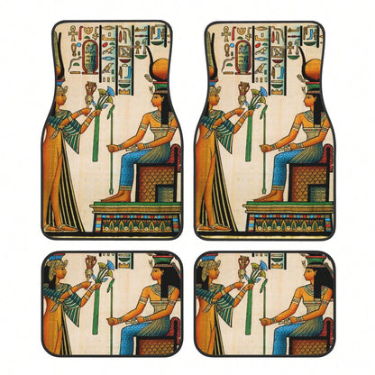 Old Egyptian Papyrus Depicting Queen Nefertari With Historical Empire Car Floor Carpet Set Of 4, Auto Interior Floor Mats Durable Front & Rear Carpets For Car Accessories Decoration