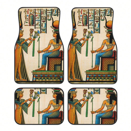 Old Egyptian Papyrus Depicting Queen Nefertari With Historical Empire Car Floor Carpet Set Of 4, Auto Interior Floor Mats Durable Front & Rear Carpets For Car Accessories Decoration