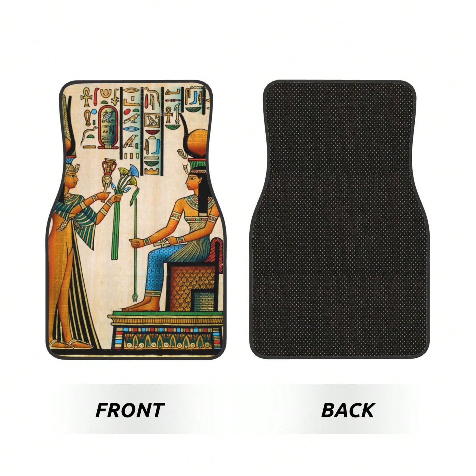 Old Egyptian Papyrus Depicting Queen Nefertari With Historical Empire Car Floor Carpet Set Of 4, Auto Interior Floor Mats Durable Front & Rear Carpets For Car Accessories Decoration