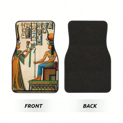Old Egyptian Papyrus Depicting Queen Nefertari With Historical Empire Car Floor Carpet Set Of 4, Auto Interior Floor Mats Durable Front & Rear Carpets For Car Accessories Decoration