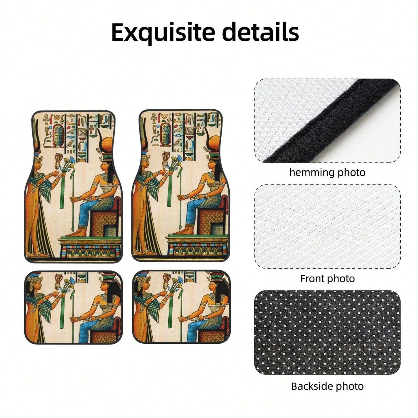 Old Egyptian Papyrus Depicting Queen Nefertari With Historical Empire Car Floor Carpet Set Of 4, Auto Interior Floor Mats Durable Front & Rear Carpets For Car Accessories Decoration