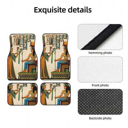 Old Egyptian Papyrus Depicting Queen Nefertari With Historical Empire Car Floor Carpet Set Of 4, Auto Interior Floor Mats Durable Front & Rear Carpets For Car Accessories Decoration