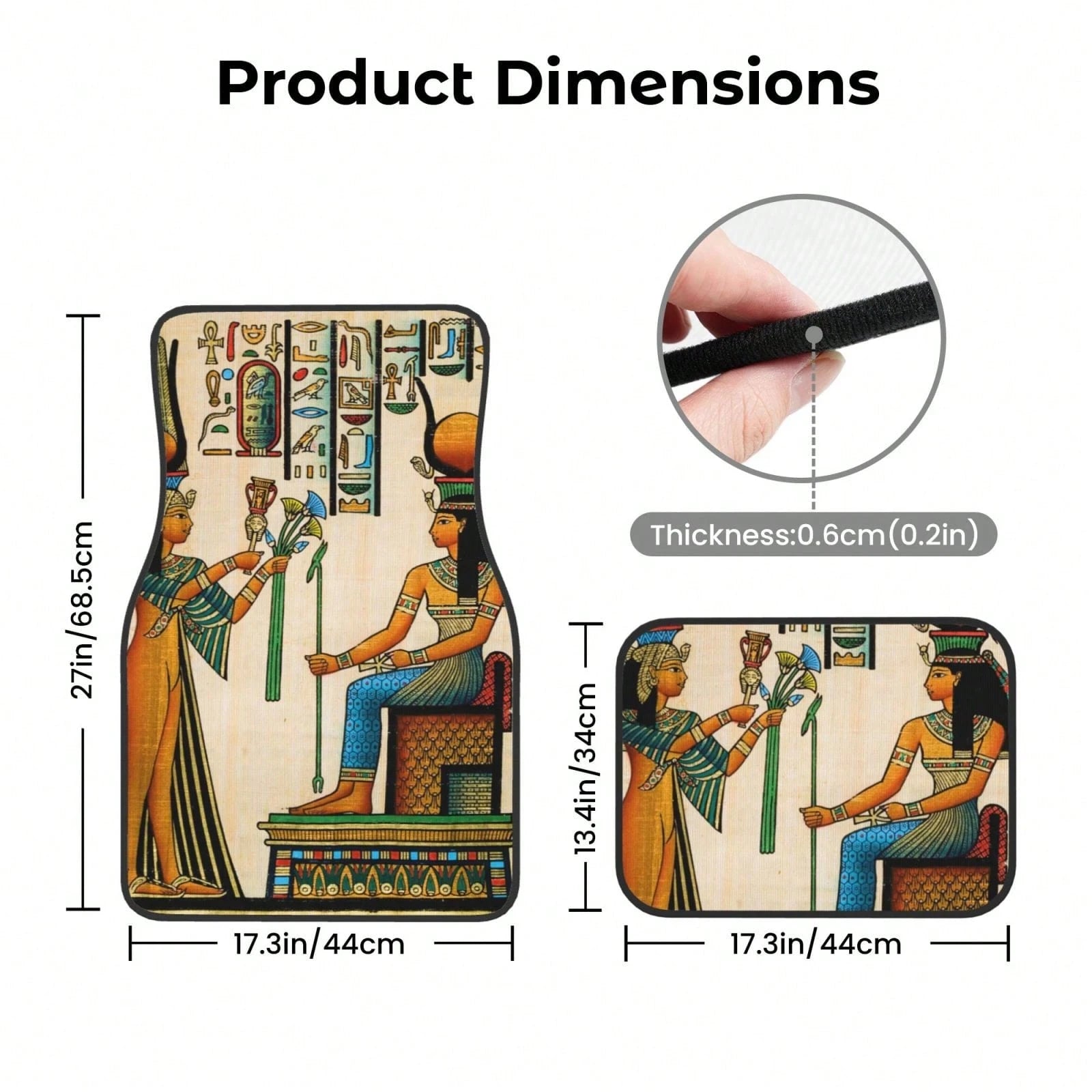 Old Egyptian Papyrus Depicting Queen Nefertari With Historical Empire Car Floor Carpet Set Of 4, Auto Interior Floor Mats Durable Front & Rear Carpets For Car Accessories Decoration