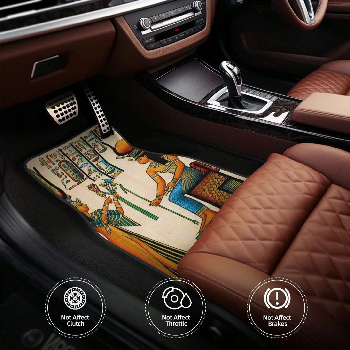 Old Egyptian Papyrus Depicting Queen Nefertari With Historical Empire Car Floor Carpet Set Of 4, Auto Interior Floor Mats Durable Front & Rear Carpets For Car Accessories Decoration