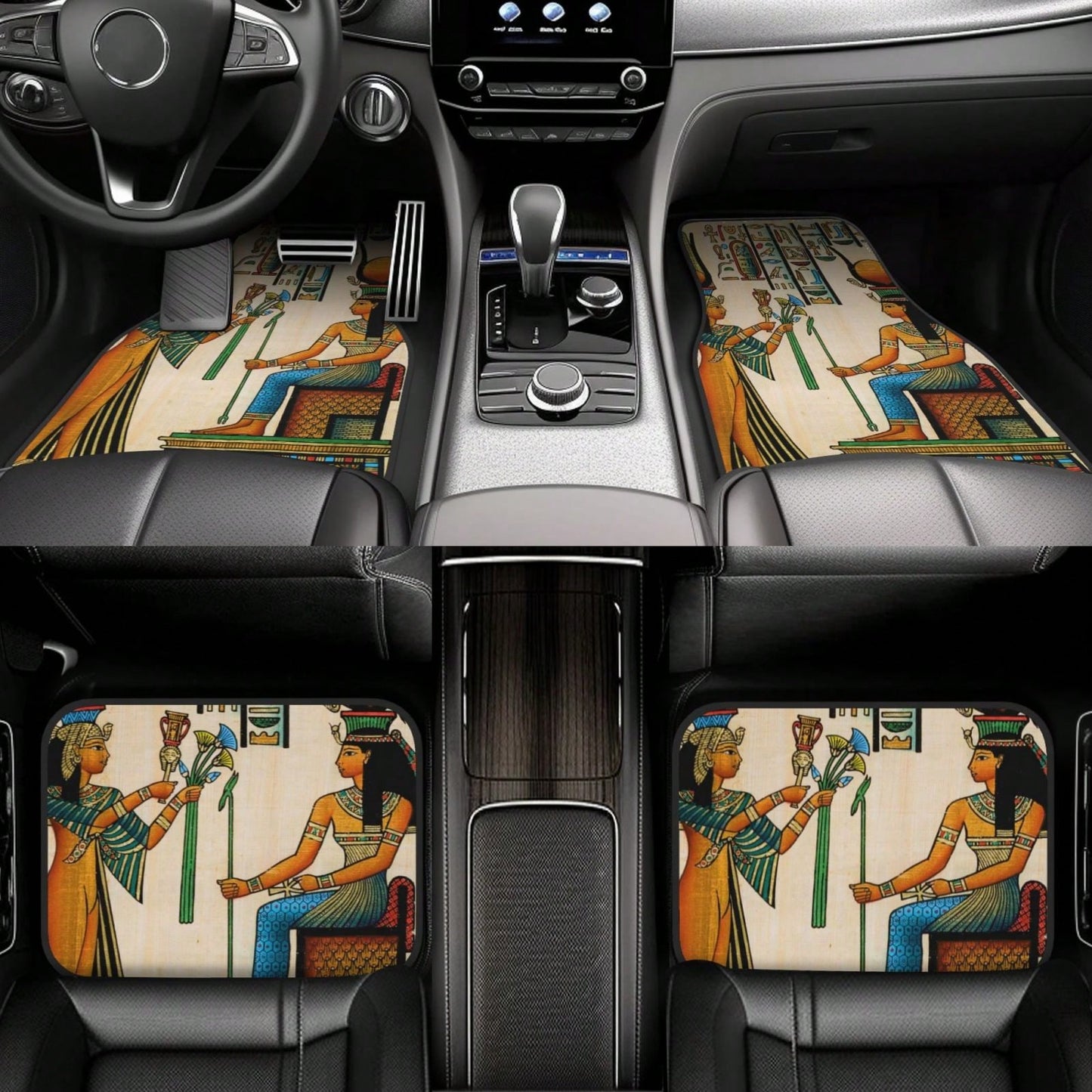 Old Egyptian Papyrus Depicting Queen Nefertari With Historical Empire Car Floor Carpet Set Of 4, Auto Interior Floor Mats Durable Front & Rear Carpets For Car Accessories Decoration