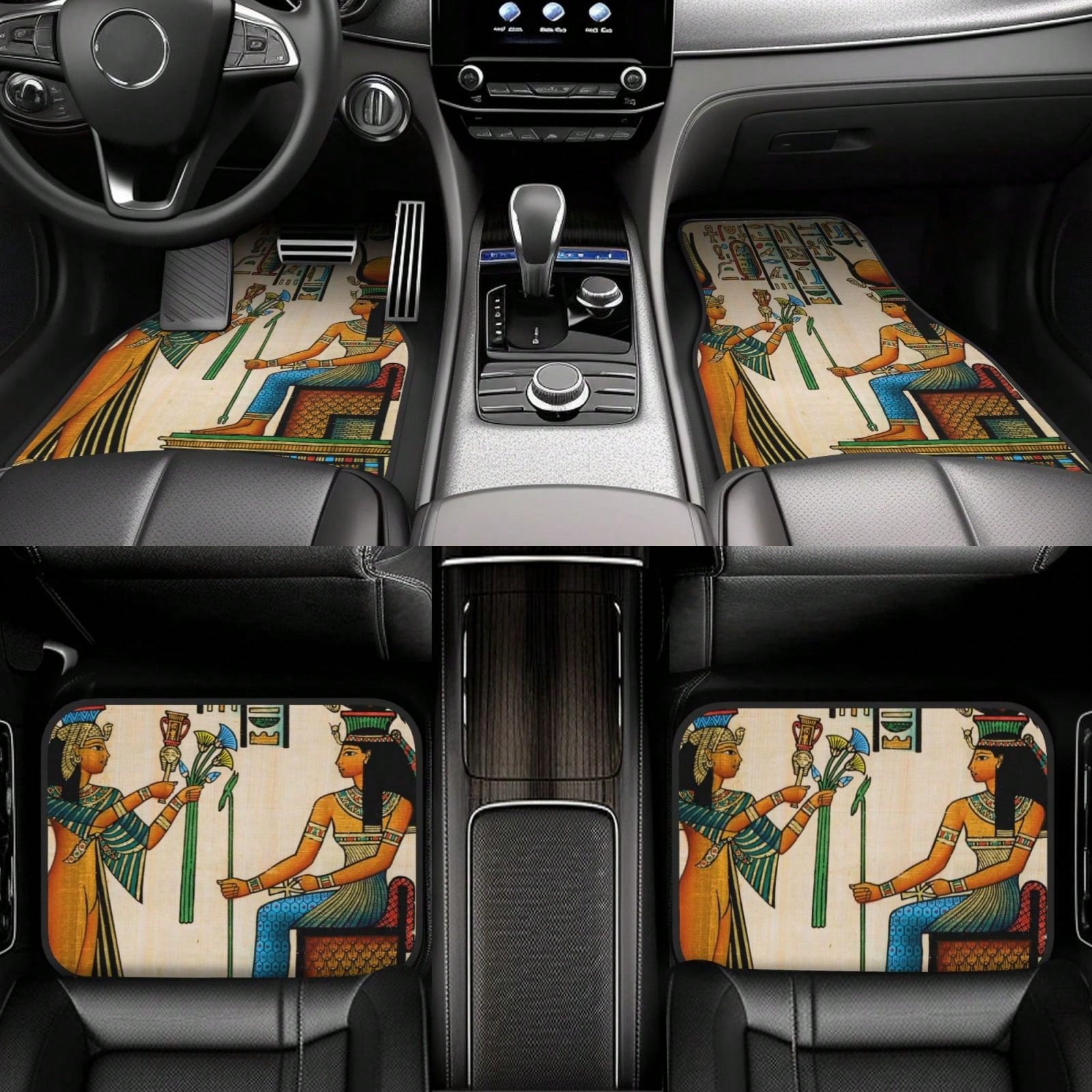 Old Egyptian Papyrus Depicting Queen Nefertari With Historical Empire Car Floor Carpet Set Of 4, Auto Interior Floor Mats Durable Front & Rear Carpets For Car Accessories Decoration