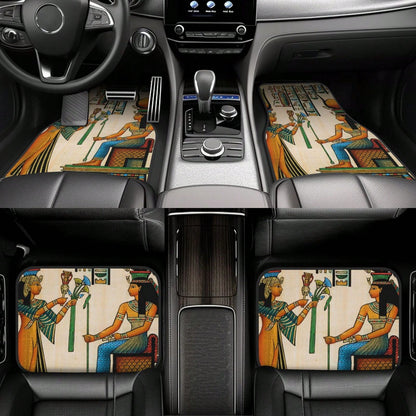 Old Egyptian Papyrus Depicting Queen Nefertari With Historical Empire Car Floor Carpet Set Of 4, Auto Interior Floor Mats Durable Front & Rear Carpets For Car Accessories Decoration
