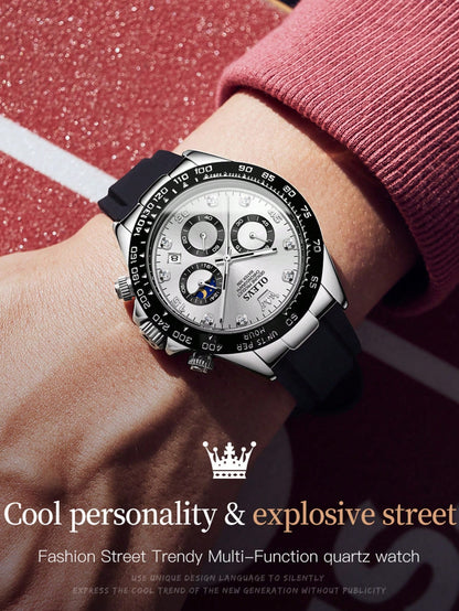 OLEVS. OLEVS 2875 Original Luxury Brand Quartz Watch For Men Silicone Strap Chronograph Auto Date Waterproof Moon Phase Man Sport Watch