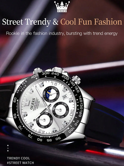 OLEVS. OLEVS 2875 Original Luxury Brand Quartz Watch For Men Silicone Strap Chronograph Auto Date Waterproof Moon Phase Man Sport Watch