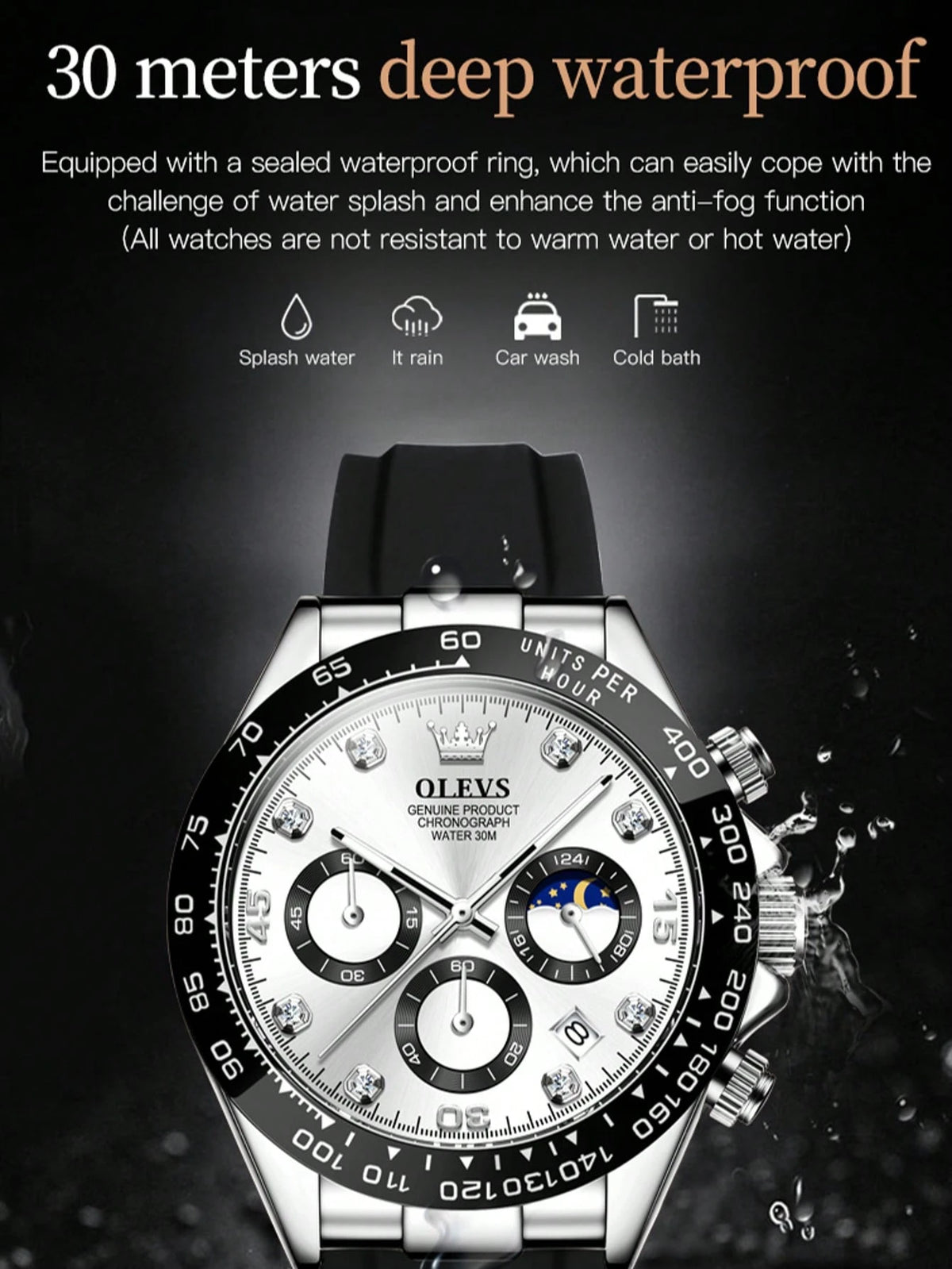 OLEVS. OLEVS 2875 Original Luxury Brand Quartz Watch For Men Silicone Strap Chronograph Auto Date Waterproof Moon Phase Man Sport Watch