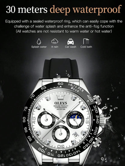 OLEVS. OLEVS 2875 Original Luxury Brand Quartz Watch For Men Silicone Strap Chronograph Auto Date Waterproof Moon Phase Man Sport Watch