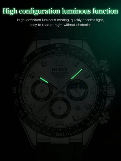 OLEVS. OLEVS 2875 Original Luxury Brand Quartz Watch For Men Silicone Strap Chronograph Auto Date Waterproof Moon Phase Man Sport Watch