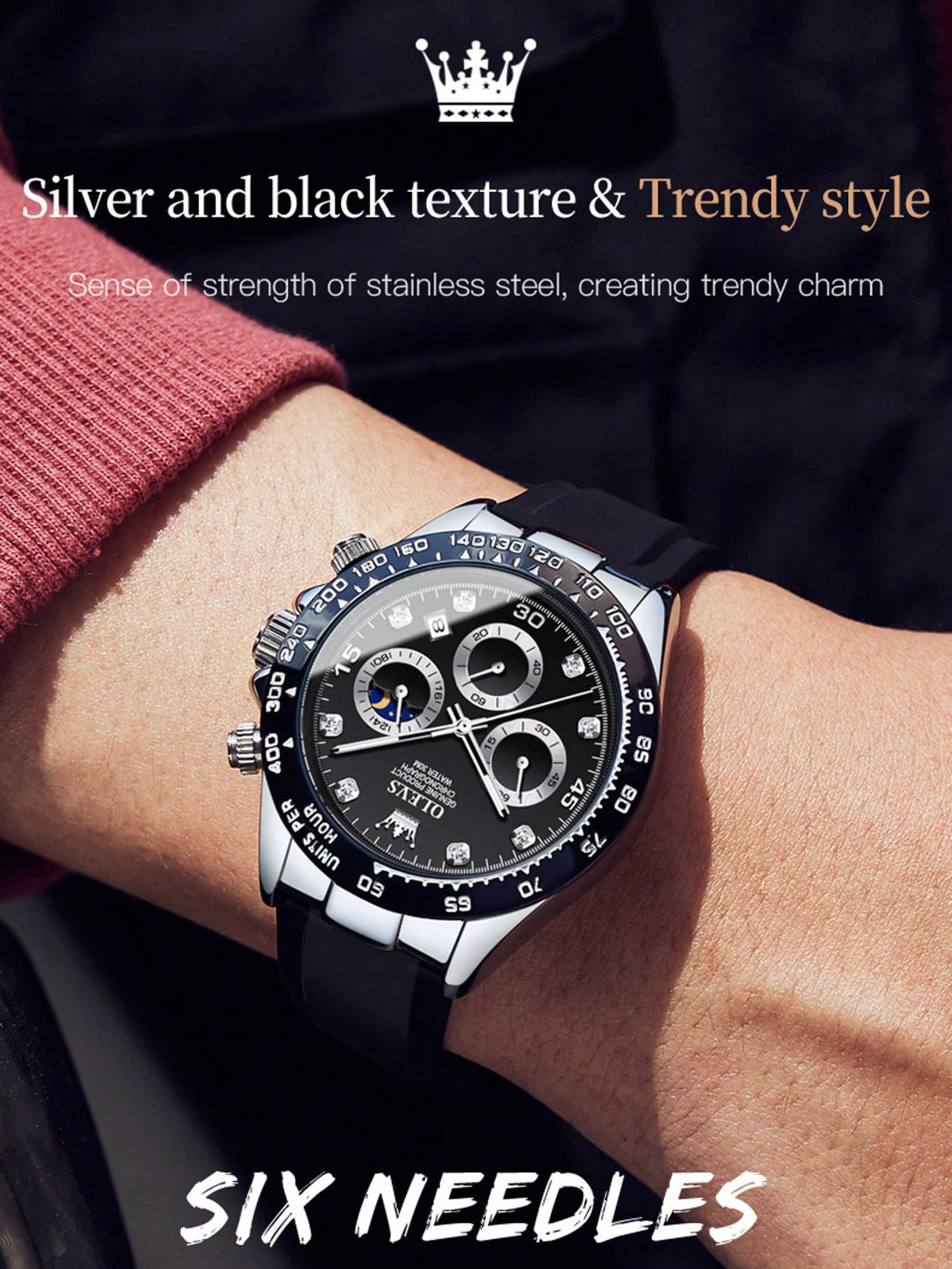 OLEVS. OLEVS 2875 Original Luxury Brand Quartz Watch For Men Silicone Strap Chronograph Auto Date Waterproof Moon Phase Man Sport Watch