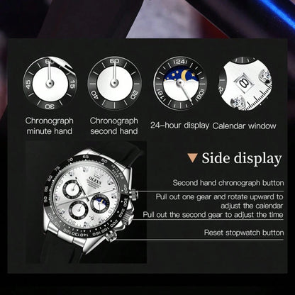 OLEVS. OLEVS 2875 Original Luxury Brand Quartz Watch For Men Silicone Strap Chronograph Auto Date Waterproof Moon Phase Man Sport Watch