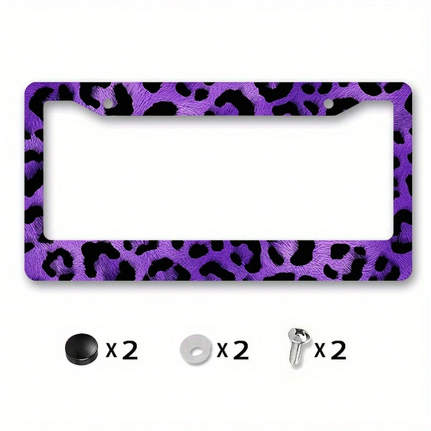 One Piece, 6.3x 12.2inch, Purple Leopard Print Metal License Plate Frame, Perfect For Decorating Your Car During Halloween Celebrations,Valentines Gift,Birthday Gifts,Mothers Day,Carro,Car Decor,Licen