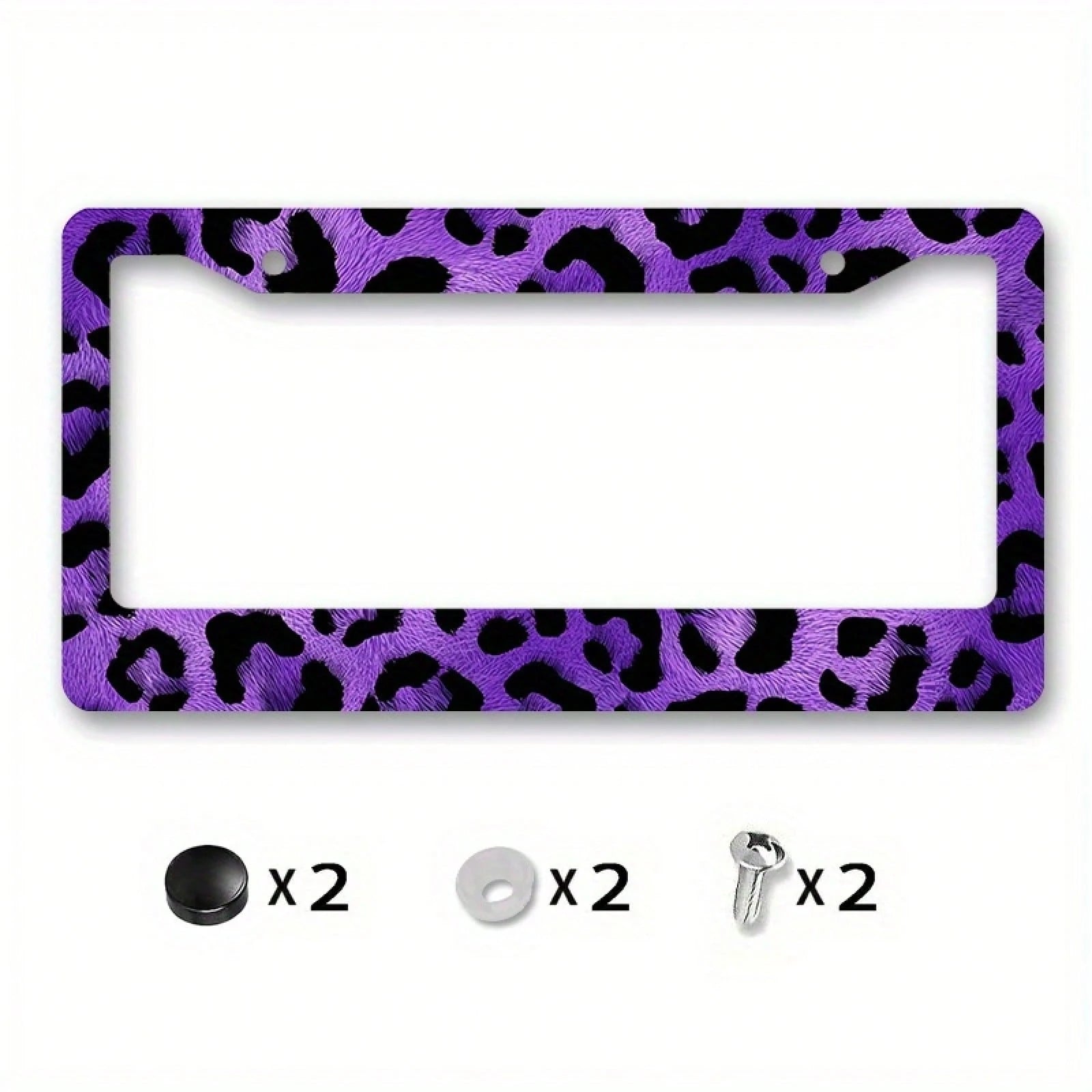 One Piece, 6.3x 12.2inch, Purple Leopard Print Metal License Plate Frame, Perfect For Decorating Your Car During Halloween Celebrations,Valentines Gift,Birthday Gifts,Mothers Day,Carro,Car Decor,Licen