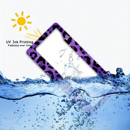 One Piece, 6.3x 12.2inch, Purple Leopard Print Metal License Plate Frame, Perfect For Decorating Your Car During Halloween Celebrations,Valentines Gift,Birthday Gifts,Mothers Day,Carro,Car Decor,Licen
