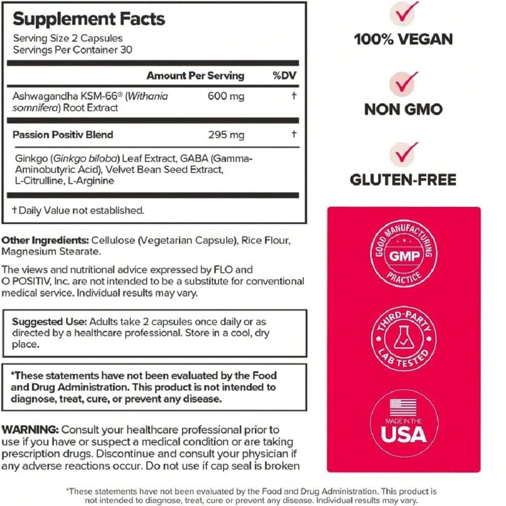 OPositivURO Vaginal Moisture & Mood – Formulated To Support Vaginal Moisture, Mood & Relaxation – With KSM-66® Ashwagandha, Ginkgo Biloba, Mucuna Pruriens, And GABA – 30 Servings Vitamins Supplements