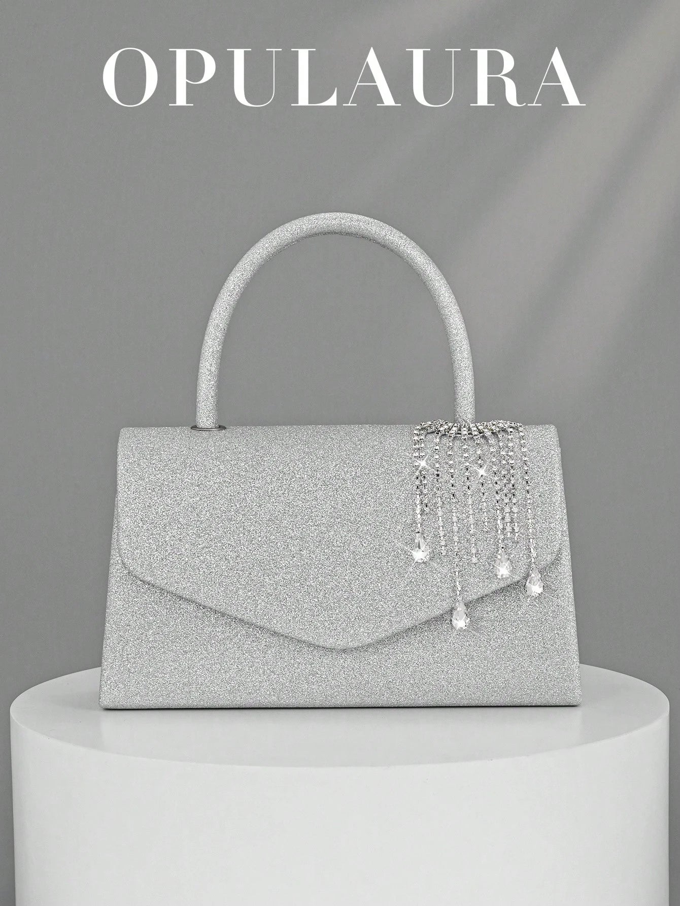 OpulAura Women's Fashion Sparkling Tassel Crystal Water Drop Decor Evening Handbag, Elegant Clutch Purse For Formal Dress, Suitable For Romantic Wedding, Formal Party, Prom, Cocktail, Comes With Detac