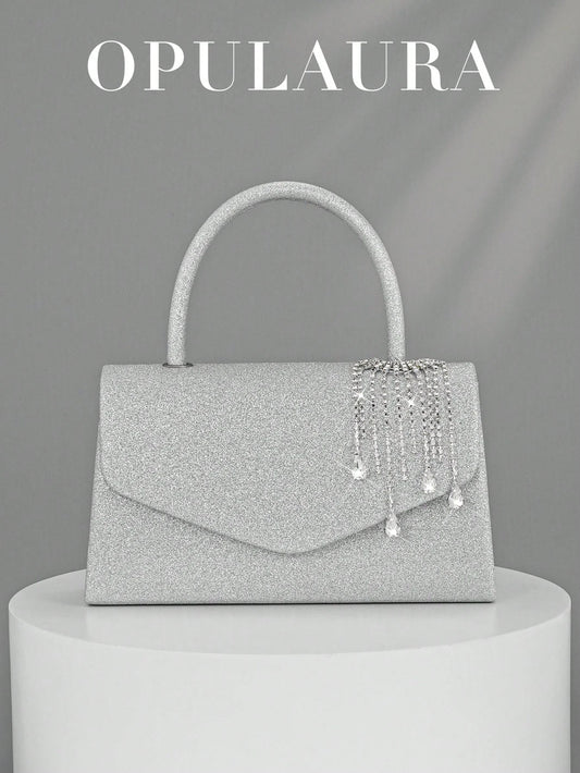 OpulAura Women's Fashion Sparkling Tassel Crystal Water Drop Decor Evening Handbag, Elegant Clutch Purse For Formal Dress, Suitable For Romantic Wedding, Formal Party, Prom, Cocktail, Comes With Detac