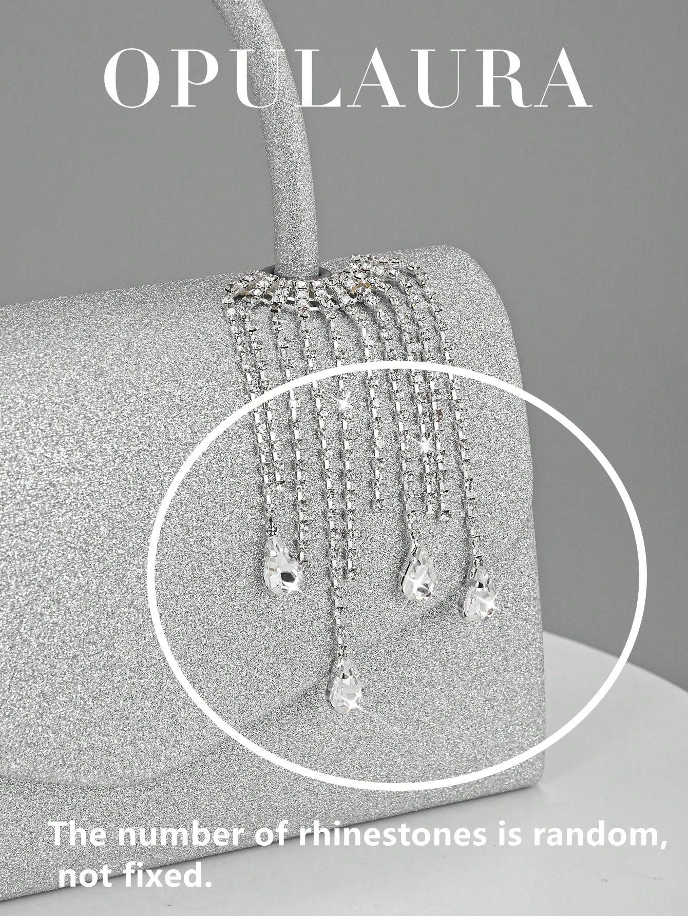 OpulAura Women's Fashion Sparkling Tassel Crystal Water Drop Decor Evening Handbag, Elegant Clutch Purse For Formal Dress, Suitable For Romantic Wedding, Formal Party, Prom, Cocktail, Comes With Detac
