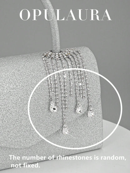 OpulAura Women's Fashion Sparkling Tassel Crystal Water Drop Decor Evening Handbag, Elegant Clutch Purse For Formal Dress, Suitable For Romantic Wedding, Formal Party, Prom, Cocktail, Comes With Detac