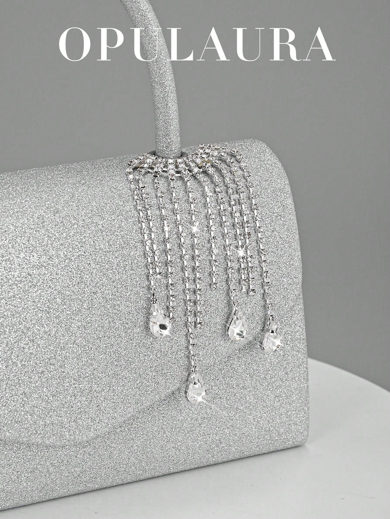 OpulAura Women's Fashion Sparkling Tassel Crystal Water Drop Decor Evening Handbag, Elegant Clutch Purse For Formal Dress, Suitable For Romantic Wedding, Formal Party, Prom, Cocktail, Comes With Detac
