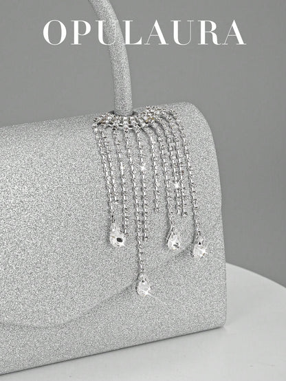 OpulAura Women's Fashion Sparkling Tassel Crystal Water Drop Decor Evening Handbag, Elegant Clutch Purse For Formal Dress, Suitable For Romantic Wedding, Formal Party, Prom, Cocktail, Comes With Detac