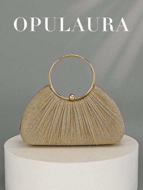 OpulAura Women's Metallic Luxury Evening Clutch Bag, Shiny Gold Thread Party Handbag, Quiet Luxury, Glitter Evening Bag, Formal Dress Bag, Suitable For Matching, Ball, Party, Wedding, Bride, Bridesmai