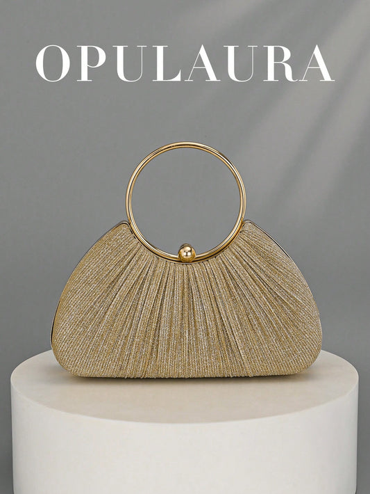 OpulAura Women's Metallic Luxury Evening Clutch Bag, Shiny Gold Thread Party Handbag, Quiet Luxury, Glitter Evening Bag, Formal Dress Bag, Suitable For Matching, Ball, Party, Wedding, Bride, Bridesmai