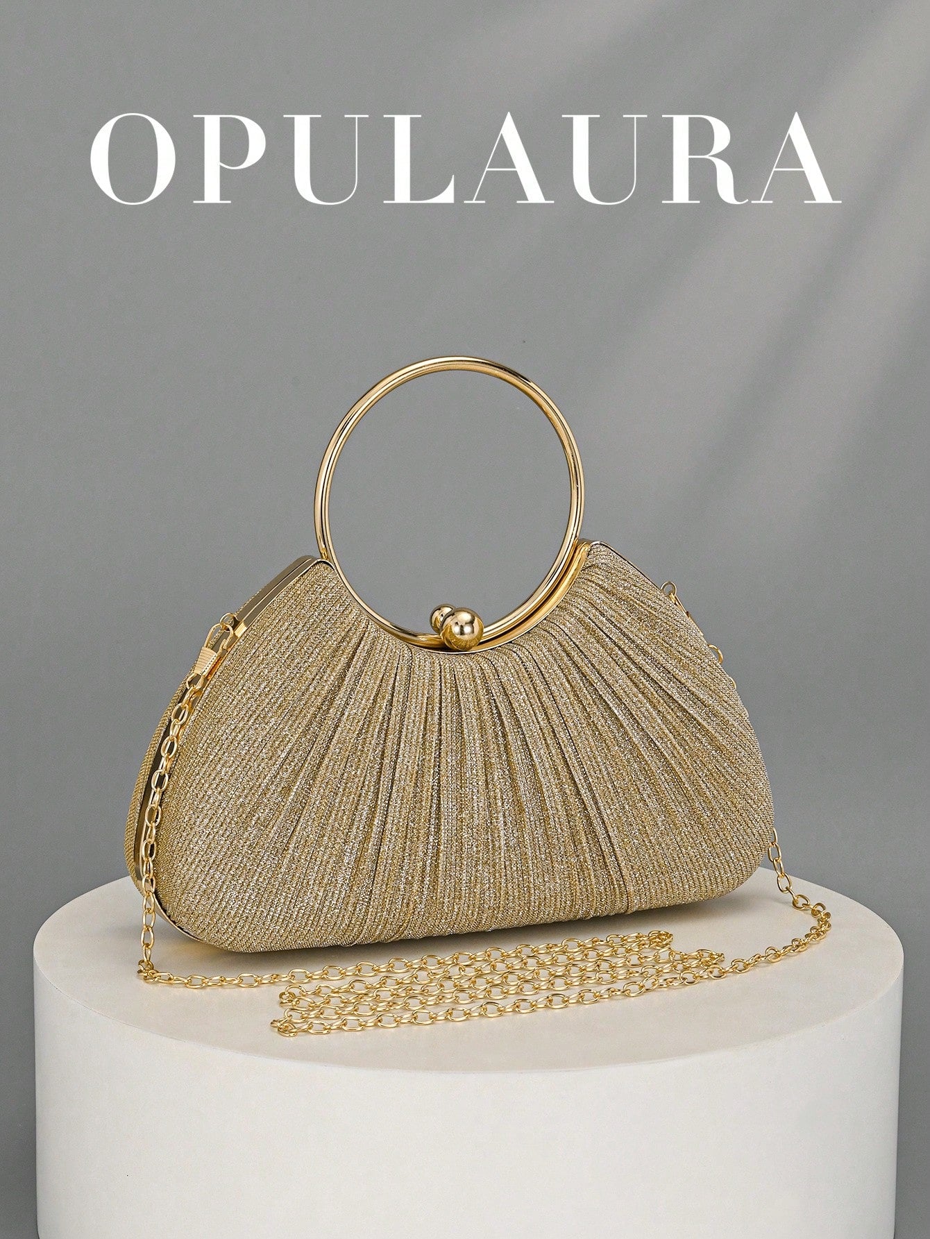 OpulAura Women's Metallic Luxury Evening Clutch Bag, Shiny Gold Thread Party Handbag, Quiet Luxury, Glitter Evening Bag, Formal Dress Bag, Suitable For Matching, Ball, Party, Wedding, Bride, Bridesmai