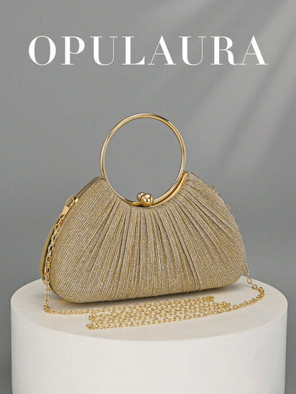 OpulAura Women's Metallic Luxury Evening Clutch Bag, Shiny Gold Thread Party Handbag, Quiet Luxury, Glitter Evening Bag, Formal Dress Bag, Suitable For Matching, Ball, Party, Wedding, Bride, Bridesmai