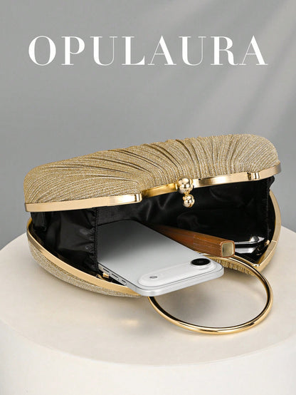 OpulAura Women's Metallic Luxury Evening Clutch Bag, Shiny Gold Thread Party Handbag, Quiet Luxury, Glitter Evening Bag, Formal Dress Bag, Suitable For Matching, Ball, Party, Wedding, Bride, Bridesmai