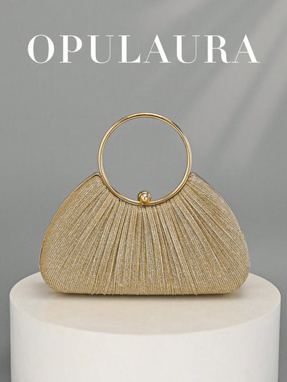 OpulAura Women's Metallic Luxury Evening Clutch Bag, Shiny Gold Thread Party Handbag, Quiet Luxury, Glitter Evening Bag, Formal Dress Bag, Suitable For Matching, Ball, Party, Wedding, Bride, Bridesmai