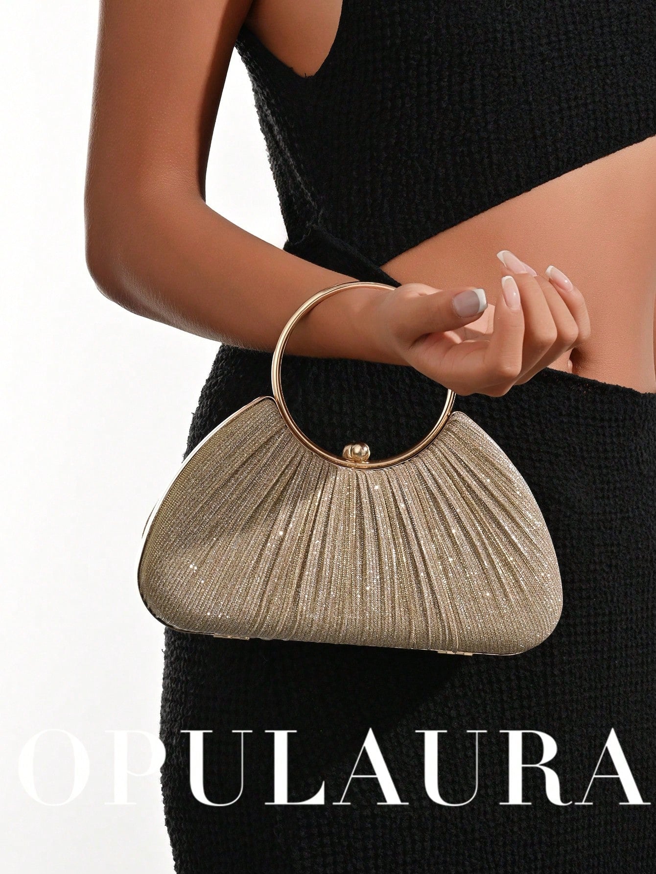 OpulAura Women's Metallic Luxury Evening Clutch Bag, Shiny Gold Thread Party Handbag, Quiet Luxury, Glitter Evening Bag, Formal Dress Bag, Suitable For Matching, Ball, Party, Wedding, Bride, Bridesmai