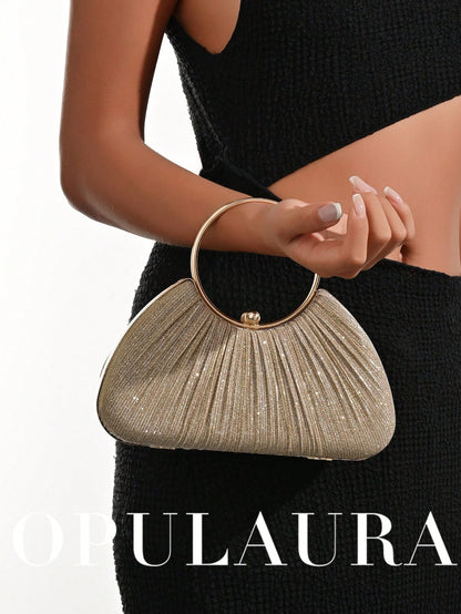 OpulAura Women's Metallic Luxury Evening Clutch Bag, Shiny Gold Thread Party Handbag, Quiet Luxury, Glitter Evening Bag, Formal Dress Bag, Suitable For Matching, Ball, Party, Wedding, Bride, Bridesmai